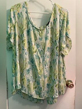 Torrid Lightweight Cactus-Print Women’s Blouse - Green/White